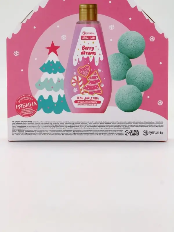 Подарочный набор новогодний: гель для душа 200 мл и бомбочки для ванны 4 шт х 40 г, URAL LAB