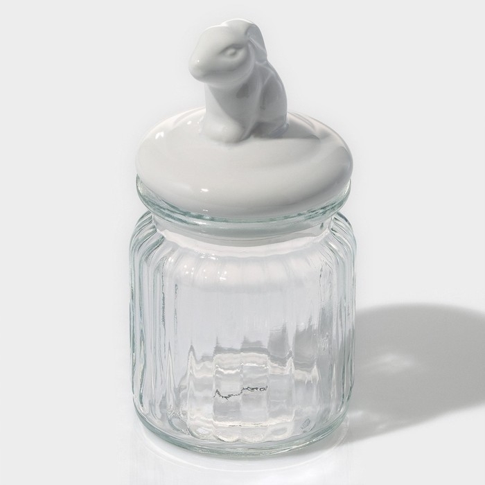 Банка стеклянная для хранения сыпучих продуктов Доляна &laquo;Зайка&raquo;, 230 мл, с керамической крышкой