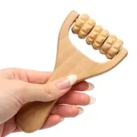 Массажёр роликовый, деревянный с ручкой, 14.5&times;8&times;3 см, 3 роллера