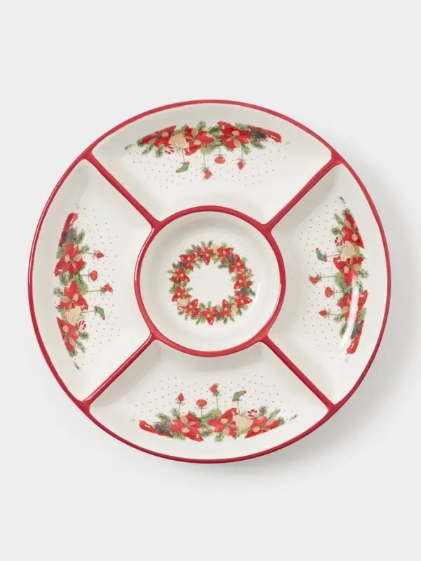 Менажница Доляна «Новогоднее настроение», 5 секций, 25.5×3.1 см, доломит, белая