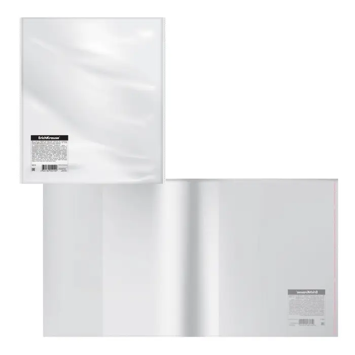 Обложка ПП 212&times;395 мм, 80 мкм, ErichKrause Glossy Clear, для тетрадей и дневников, с клеевым краем и клапаном в край
