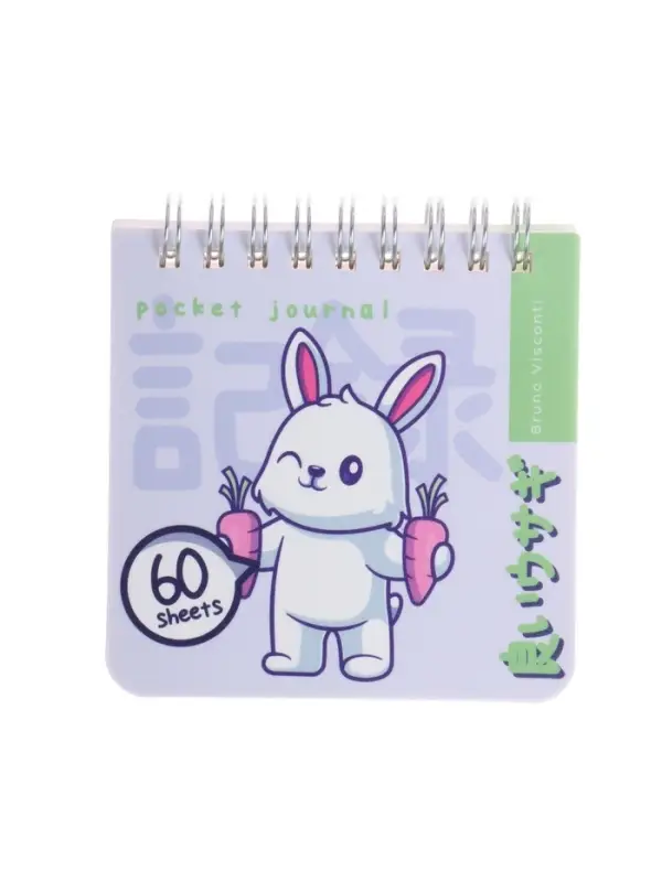 "POCKET JOURNAL" 90 х 90 мм, 60 Л, (4 ВИДA) НА ГРЕБНЕ "KAWAII ANIMALS"