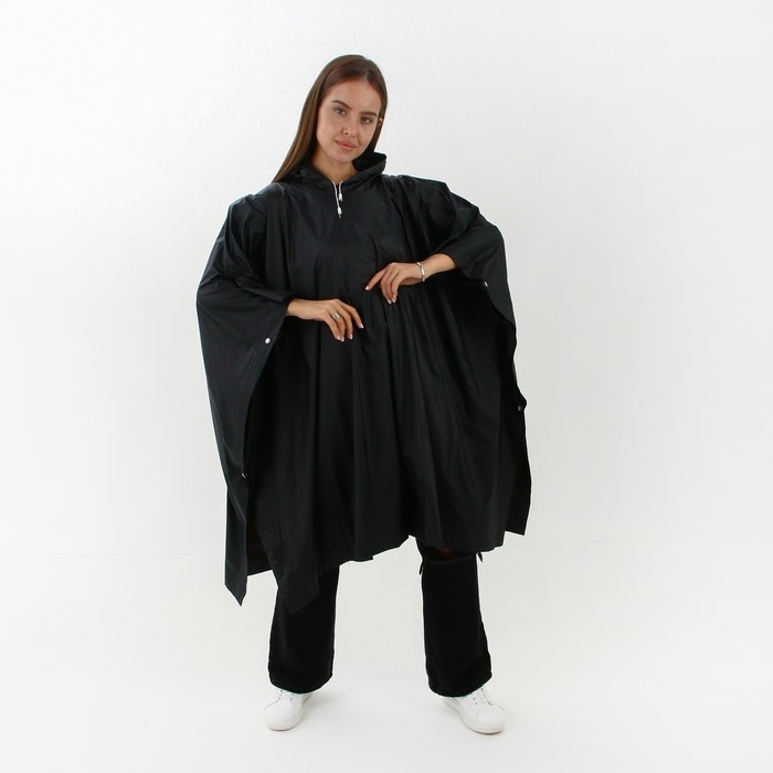 Дождевик взрослый пончо «Не плащ по пустякам», оверсайз, 44-52, 97 х 120 см, цвет чёрный Дождевик взрослый пончо «Не плащ по пустякам», оверсайз, 44-52, 97 х 120 см, цвет чёрный