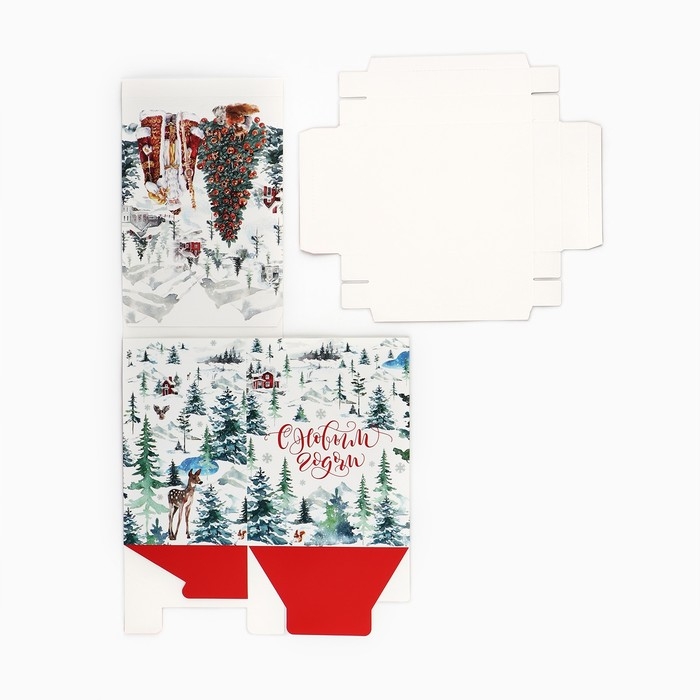 Подарочная коробка новогодняя складная с 3D эффектом «Новогодняя акварель», 18 х 23 х 14см, Новый год Подарочная коробка новогодняя складная с 3D эффектом «Новогодняя акварель», 18 х 23 х 14см, Новый год