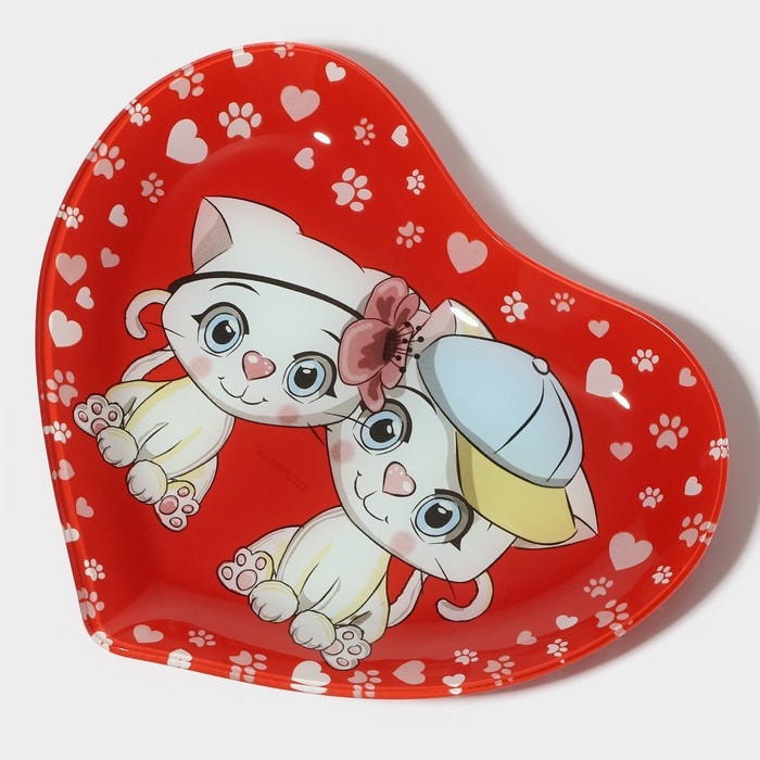 Блюдо стеклянное сервировочное Доляна «Сердце. Котики», 25×21×2,3 см, цвет красный Блюдо стеклянное сервировочное Доляна «Сердце. Котики», 25×21×2,3 см, цвет красный