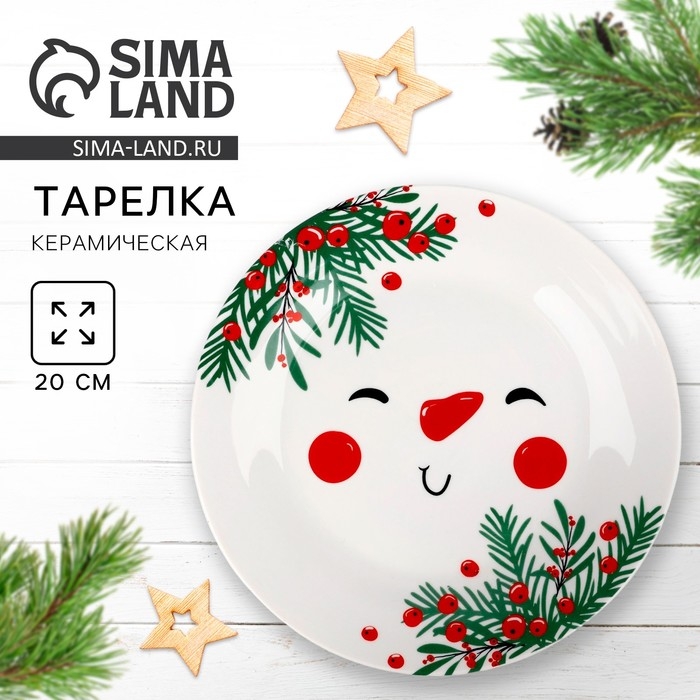 Новый год. Тарелка керамическая «Снеговик Зимка», 20 см Новый год. Тарелка керамическая «Снеговик Зимка», 20 см