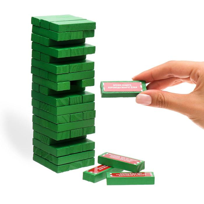 Новогодняя падающая башня «Новый год!», 54 бруска и наклейки, 6+ Новогодняя падающая башня «Новый год!», 54 бруска и наклейки, 6+