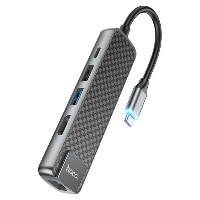 Адаптер Hoco HB23, HDMI/USB3.0/USB2.0/RJ45/PD, 60 ВТ, 3 А, длина кабеля 13.5 см, серый Адаптер Hoco HB23, HDMI/USB3.0/USB2.0/RJ45/PD, 60 ВТ, 3 А, длина кабеля 13.5 см, серый