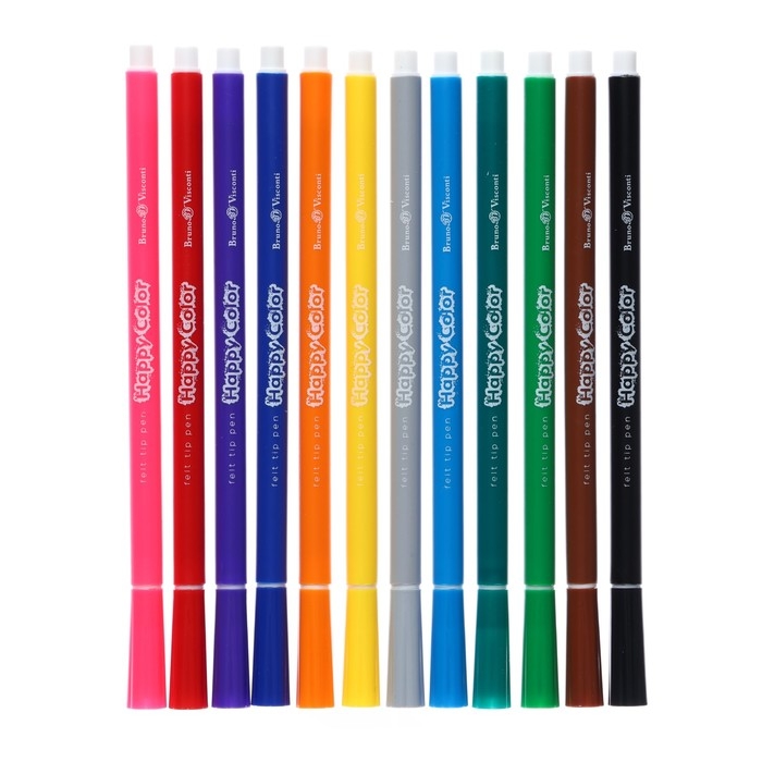 Фломастеры 12 цветов BrunoVisconti HappyColor, МИКС Фломастеры 12 цветов BrunoVisconti HappyColor, МИКС