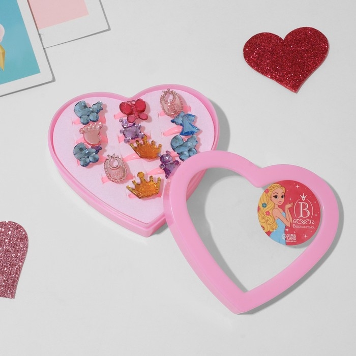 Кольца детские набор 12шт «Выбражулька» ассорти воображение, форма МИКС, цвет МИКС, б-р Кольца детские набор 12шт «Выбражулька» ассорти воображение, форма МИКС, цвет МИКС, б-р