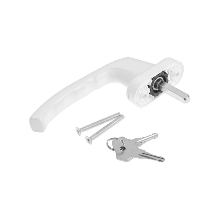 Ручка оконная, 38 мм, с замком, с кнопкой , металлическая, белая Ручка оконная, 38 мм, с замком, с кнопкой , металлическая, белая