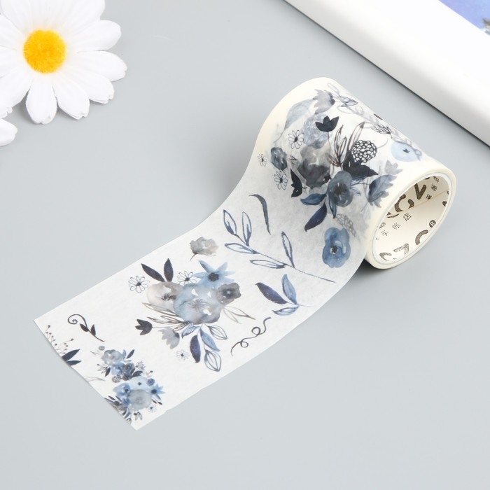 Клейкая лента бумага Клейкая лента бумага "Серо-голубые цветы" ширина 5,4 см намотка 3 м 5,4х3,8х3,8 см