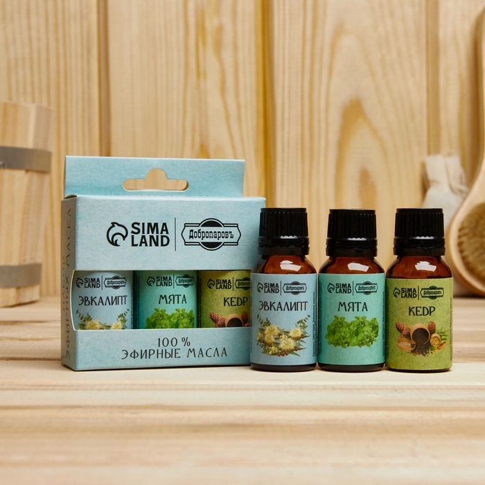 Набор эфирных масел эвкалипт, мята, кедр,  Набор эфирных масел эвкалипт, мята, кедр, "Добропаровъ", 3 шт по 17 мл