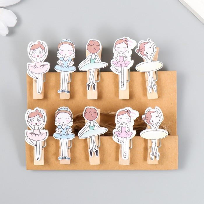 Декор для творчества дерево Декор для творчества дерево "Прищепка. Балерины" набор 10 шт 3,8х1,7 см