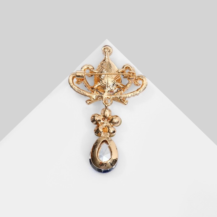 Брошь «Императрица» с подвеской, цвет сине-белый в золоте Брошь «Императрица» с подвеской, цвет сине-белый в золоте