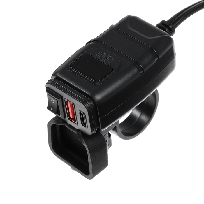 Зарядное устройство на руль мото с тумблером, USB + 3.0 Type-C, провод 40 см Зарядное устройство на руль мото с тумблером, USB + 3.0 Type-C, провод 40 см