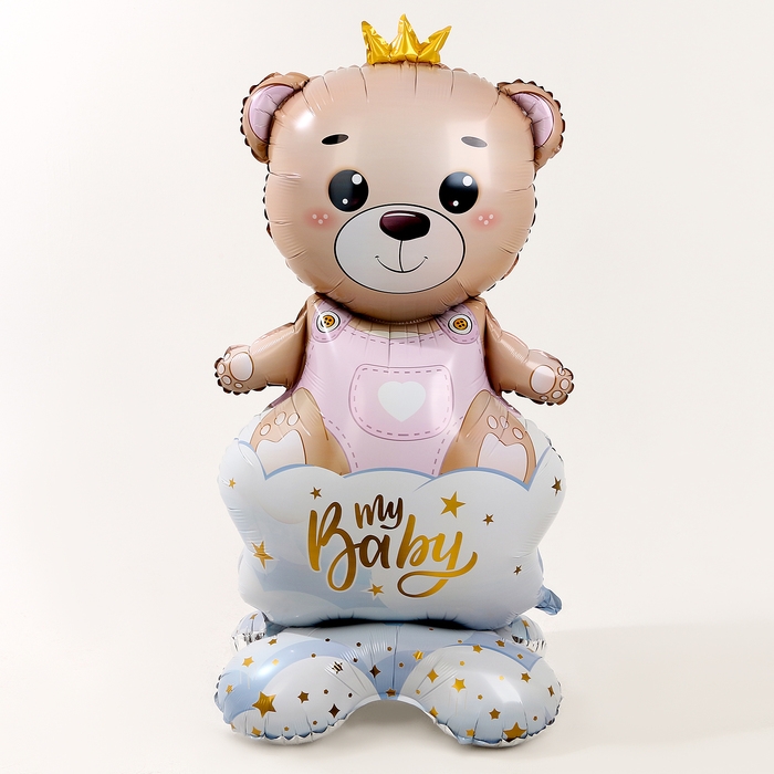 Шар фольгированный 62 Шар фольгированный 62" «Мишка в короне — девочка» на подставке, под воздух