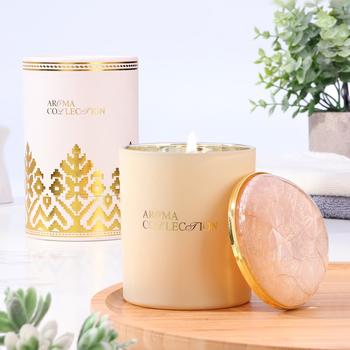 Свеча ароматическая в стакане  Свеча ароматическая в стакане "Aroma collection", 260 г, цитрус, сандаловое дерево, в тубусе   10547
