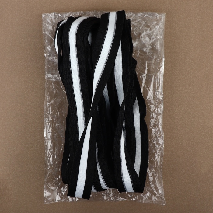 Тесьма трикотажная лампас 30 мм, 9,1 ± 0,5 м, цвет чёрный/белый