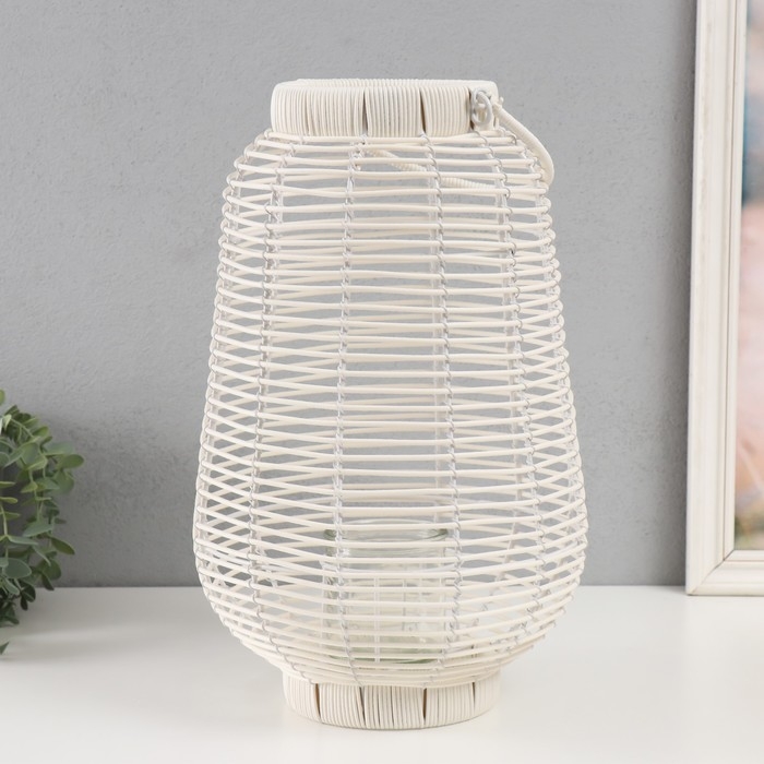 Подсвечник металл, PVC Подсвечник металл, PVC "Фонарик. Плетёнка" белый 39х25х25 см