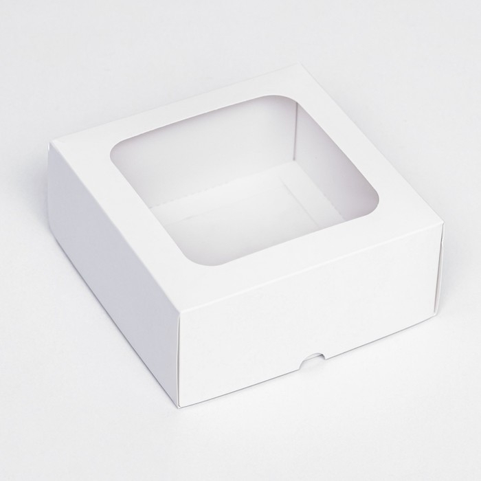 Коробка складная, крышка-дно, с окном, белый, 15 х 15 х 6,5 см, Коробка складная, крышка-дно, с окном, белый, 15 х 15 х 6,5 см,