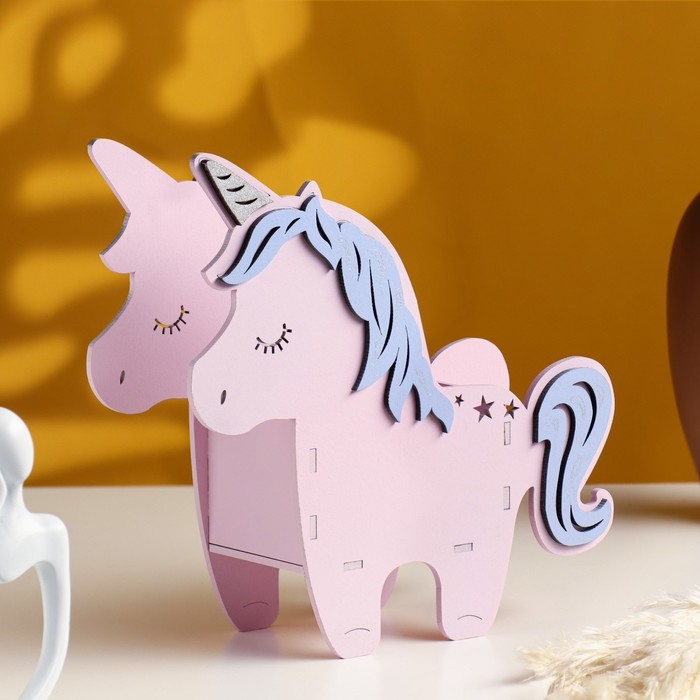 Кашпо деревянное 21.5×7×21 см уникальное  Кашпо деревянное 21.5×7×21 см уникальное "Единорог", розовый сиреневый