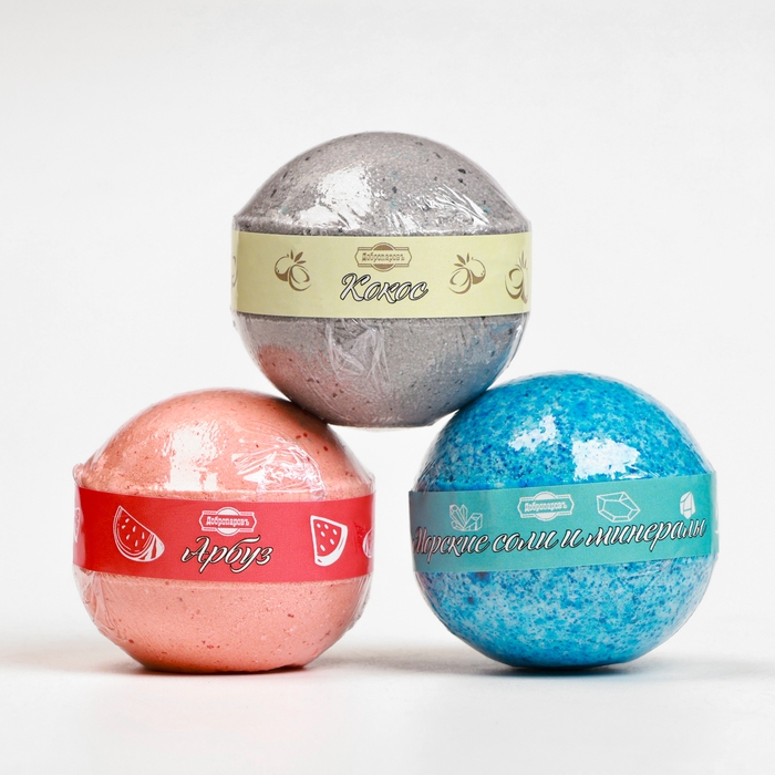 Бомбочки в спайке Бомбочки в спайке "Кокос, Арбуз, Морские соли и минералы" набор 3 шт по 110 г