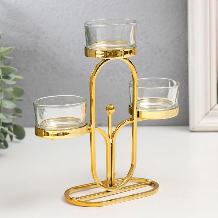 Подсвечник металл на 3 свечи  Подсвечник металл на 3 свечи "Овал" d=4,5 см золото 6х15х17 см