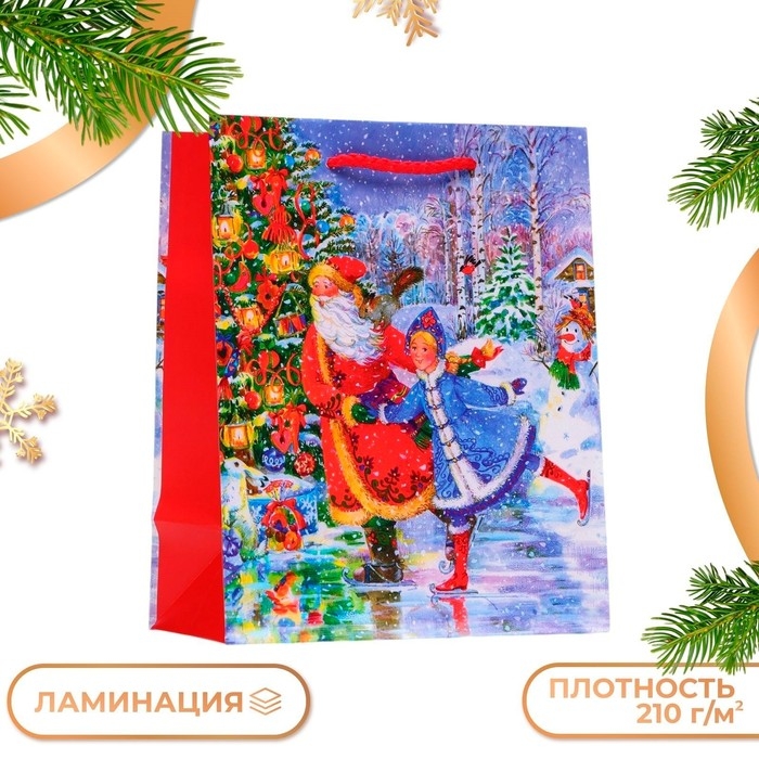 Новый год. Пакет подарочный Новый год. Пакет подарочный "Дед мороз и снегурка", 18 х 22,3 х 10 см.