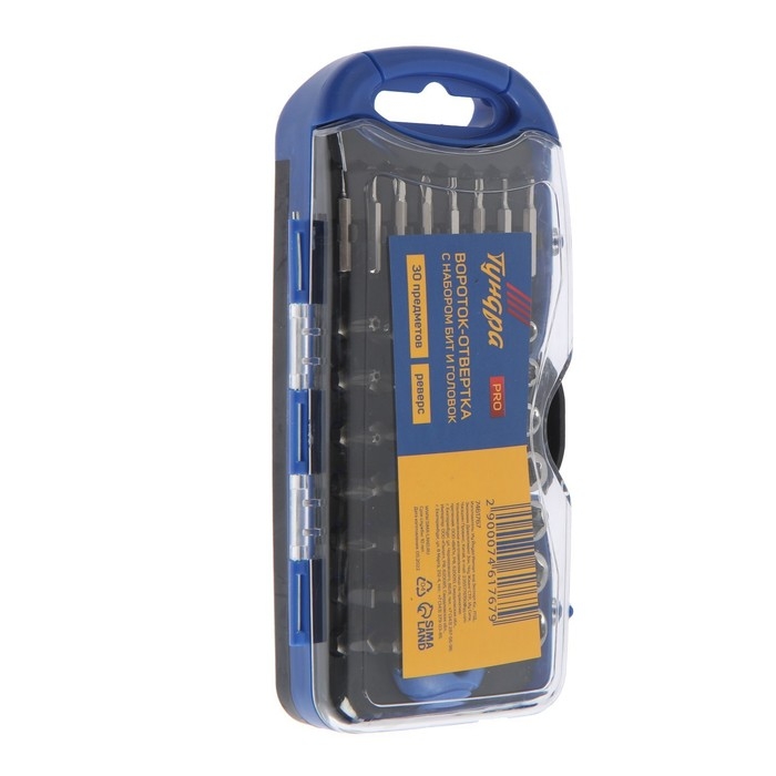 Вороток-отвертка с набором бит и головок ТУНДРА ВДОМ, реверс, 30 предметов Вороток-отвертка с набором бит и головок ТУНДРА ВДОМ, реверс, 30 предметов