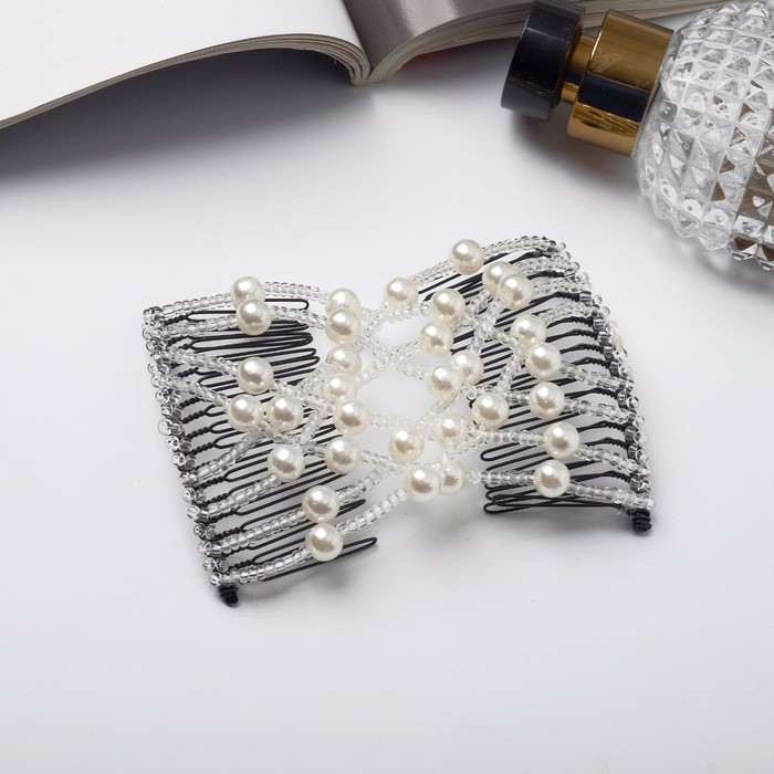 Зажим для волос Зажим для волос "Жемчужная сетка" шарики, 9 см, белый