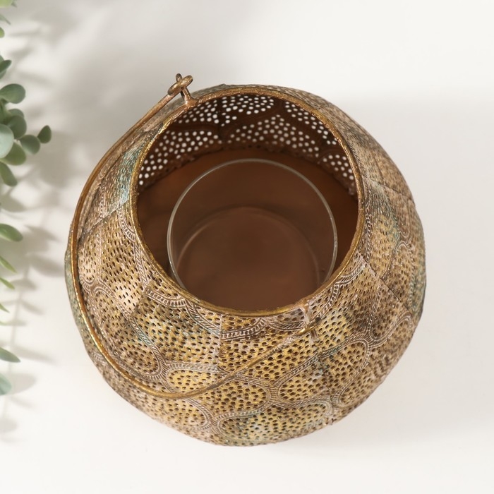 Подсвечник металл на 1 свечу Подсвечник металл на 1 свечу "Узор. Тыковки" состаренное золото 20,5х20,5х20,5 см