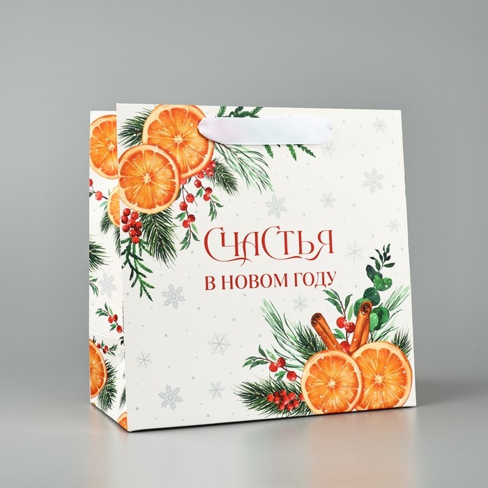 Пакет подарочный новогодний ламинированный квадратный «Счастья в Новом году», 22 х 22 х 11 см , Новый год Пакет подарочный новогодний ламинированный квадратный «Счастья в Новом году», 22 х 22 х 11 см , Новый год