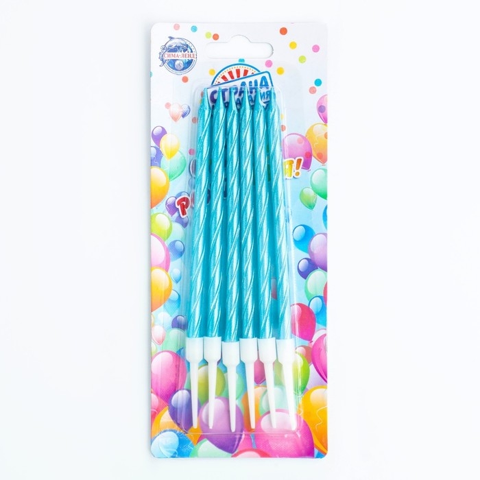 Свечи в торт витые с подставкой, 6 шт, 11 см, небесно-голубой Свечи в торт витые с подставкой, 6 шт, 11 см, небесно-голубой