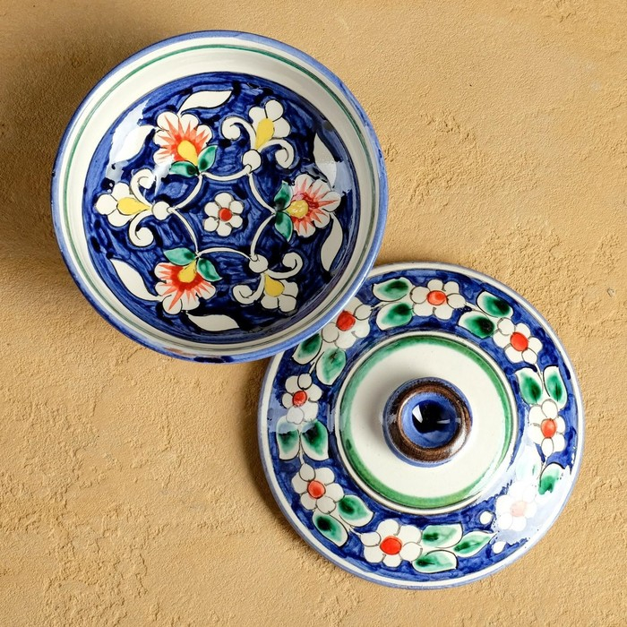 Набор чайный Риштан, 9 предм: чайник 1л., 6 пиал 9,5см, конфетница 23см, сахарница 250м Набор чайный Риштан, 9 предм: чайник 1л., 6 пиал 9,5см, конфетница 23см, сахарница 250м