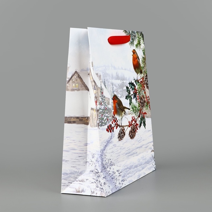 Пакет подарочный новогодний ламинированный «Зимнее утро», M 30 х 26 х 9 см, Новый год
