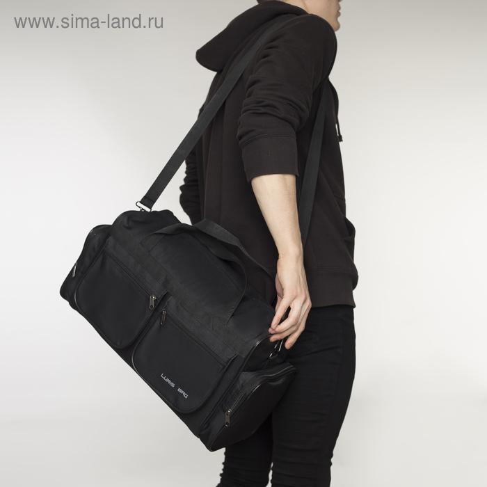 Сумка дорожная на молнии, 4 наружных кармана, длинный ремень, цвет чёрный Сумка дорожная на молнии, 4 наружных кармана, длинный ремень, цвет чёрный