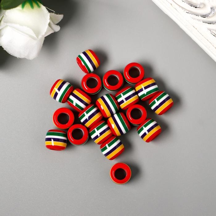 Бусины для творчества пластик "Полосатый цилиндр с красным" набор 20 шт 1х1,2х1,2 см