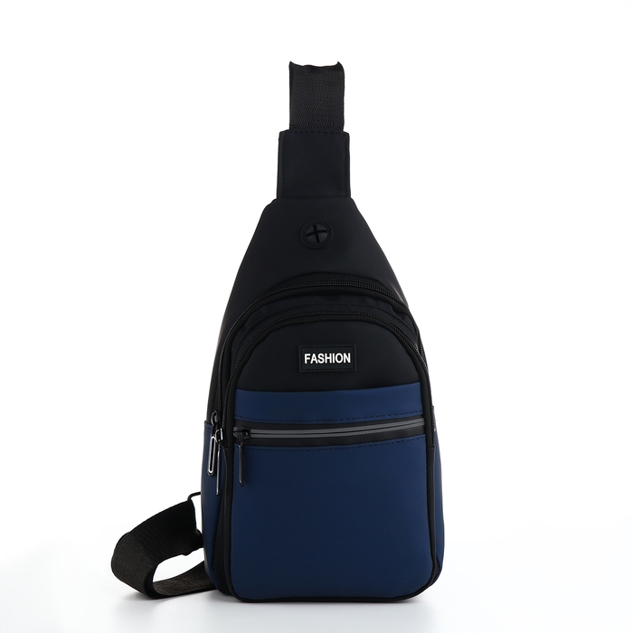 Сумка-слинг из текстиля, 3 наружных кармана, цвет синий Сумка-слинг из текстиля, 3 наружных кармана, цвет синий
