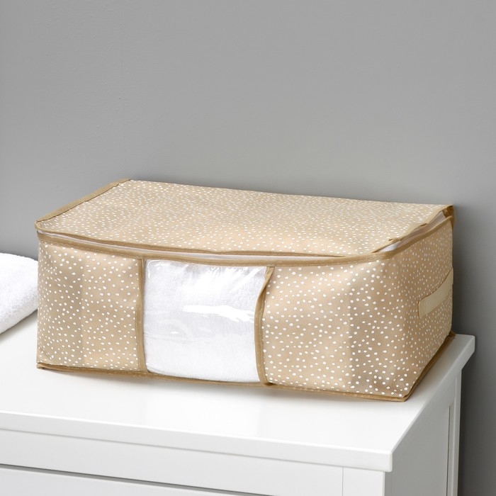 Кофр для хранения вещей Доляна Points, ПВХ окно, 45×30×20 см, цвет бежевый Кофр для хранения вещей Доляна Points, ПВХ окно, 45×30×20 см, цвет бежевый