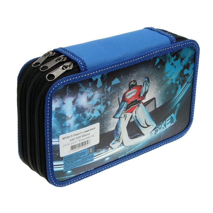 Пенал 3 секции, 125 х 205 х 55 мм, Calligrata 8П26/3 Пенал 3 секции, 125 х 205 х 55 мм, Calligrata 8П26/3 "Хоккеисты" (с эффектом металлика) ,ламинированный картон