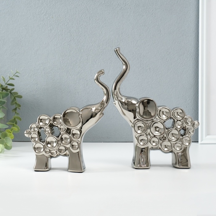 Сувенир керамика Сувенир керамика "Два слона - пузырьки" серебро набор 2 шт 4х17х18 5х16,5х22 см