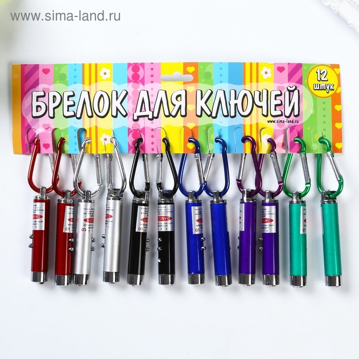 Фонарик+лазер на карабине 2 режима Фонарик+лазер на карабине 2 режима "Металлик" МИКС 9,2х1,3х1,3 см