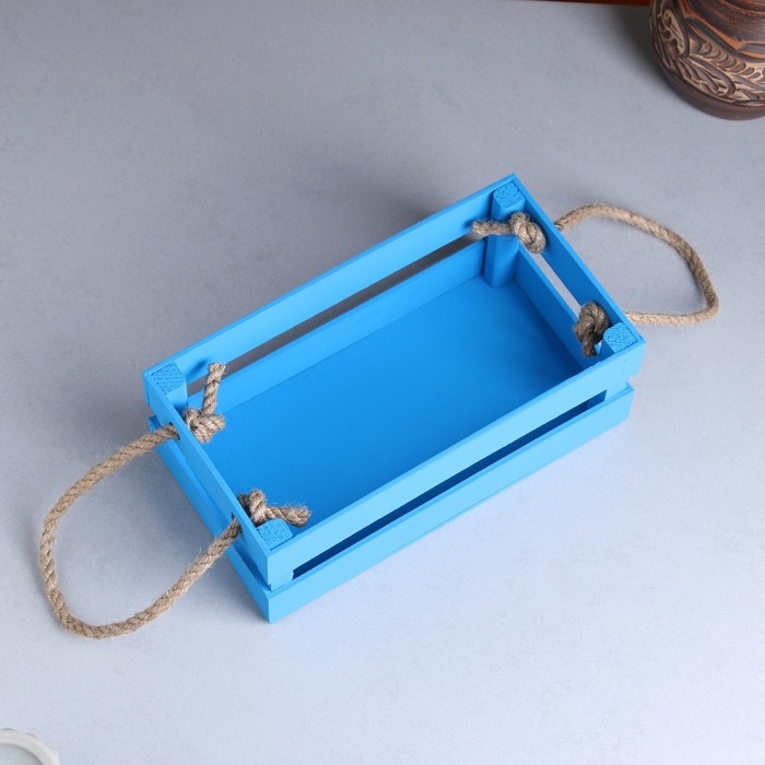 Кашпо деревянное 24.5×13.5×9 см  Кашпо деревянное 24.5×13.5×9 см "Двушка Лайт" реечное, ручка верёвка, голубой Дарим Красиво