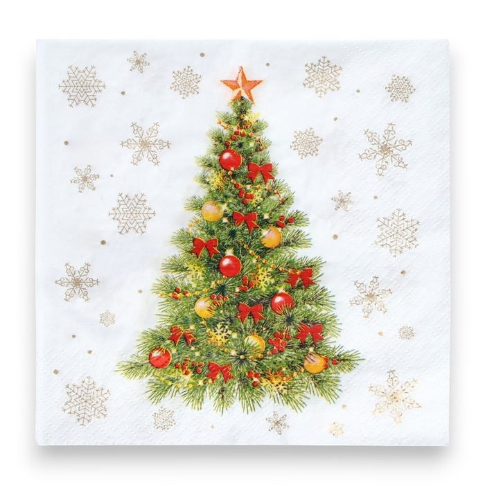 Новый год. Салфетки бумажные Лилия «Нарядная ель», 2 слоя, 33х33, 20 шт.