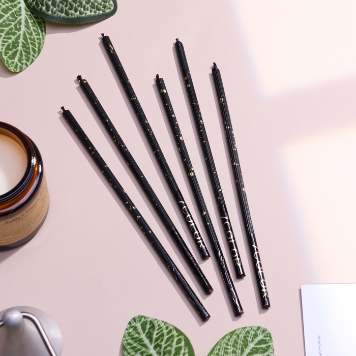 Набор свечей в торт, 6 штук Набор свечей в торт, 6 штук "Исполнение желаний", 16,5 см, чёрный с золотом