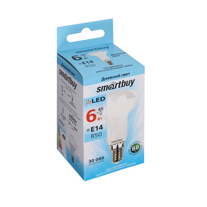 Лампа cветодиодная Smartbuy, R50, 6 Вт, E14, 4000 К, дневной белый свет Лампа cветодиодная Smartbuy, R50, 6 Вт, E14, 4000 К, дневной белый свет