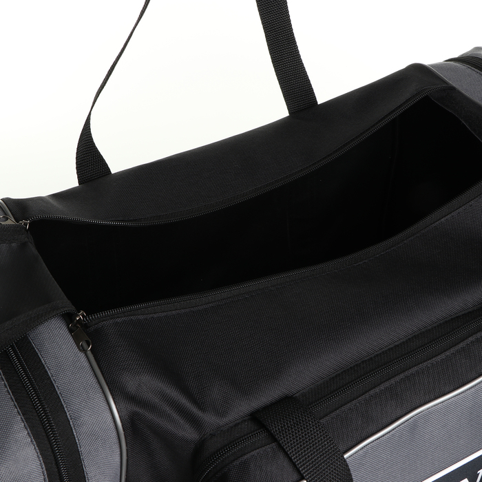 Сумка спортивная мужская на молнии, 3 наружных кармана, большой размер, цвет чёрный/серый