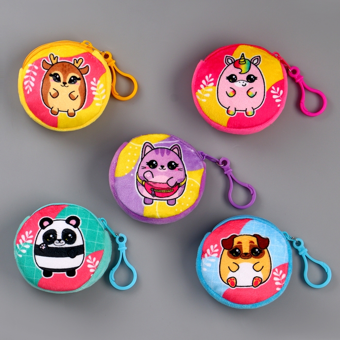 Кошелёк детский для девочки в шоубоксе «Зверюшки», плюш, цвет МИКС