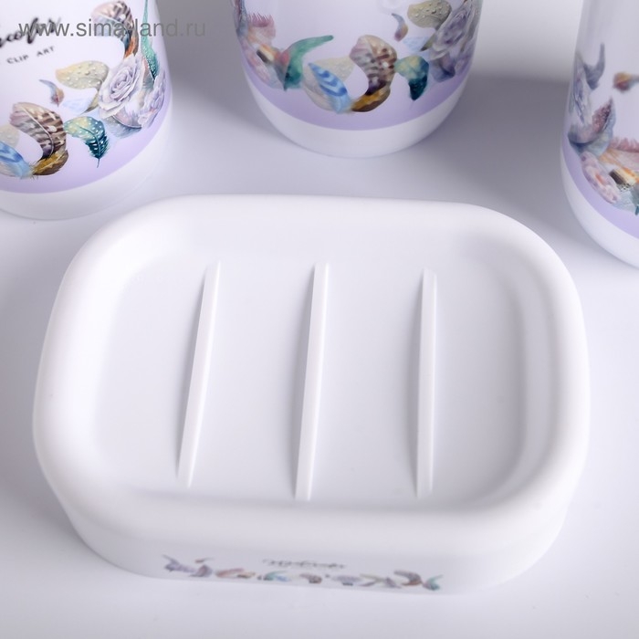 Набор аксессуаров для ванной комнаты «Лёгкость пера», 6 предметов (мыльница, дозатор, 2 стакана, ёрш, ведро), цвет белый Набор аксессуаров для ванной комнаты «Лёгкость пера», 6 предметов (мыльница, дозатор, 2 стакана, ёрш, ведро), цвет белый